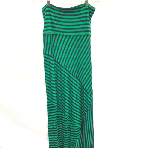 Like New Maxi Green Striped Long Skirt Asymmetrical Pattern Size M