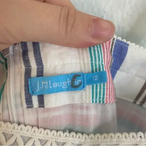 J. McLaughlin Cunningham Stripped Linen Maxi Dress Size 12 Summer Beach Colorful