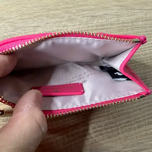 Kate Spade Pink Quilted Slim Wallet ID Card Case Zip Key Ring Keyfob Gold Chain