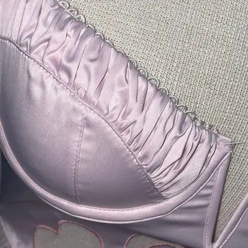 For Love & Lemons Embroidered Hearts Bustier Bra Pink XS NEW NWT Ruffle Bows