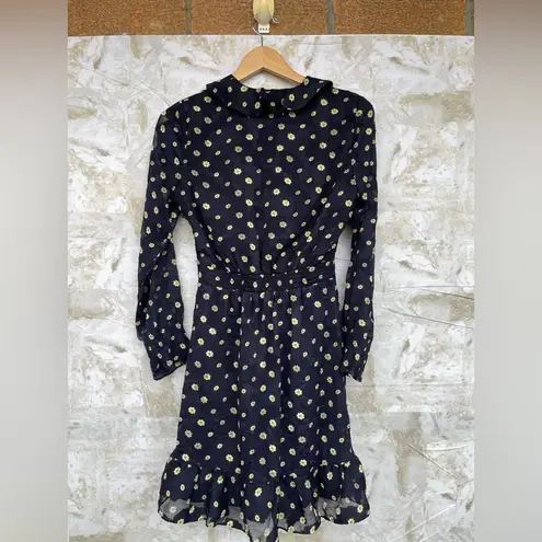 Whistles Aggie Navy Daisy Print Ruffle Dress Size 4 Blue