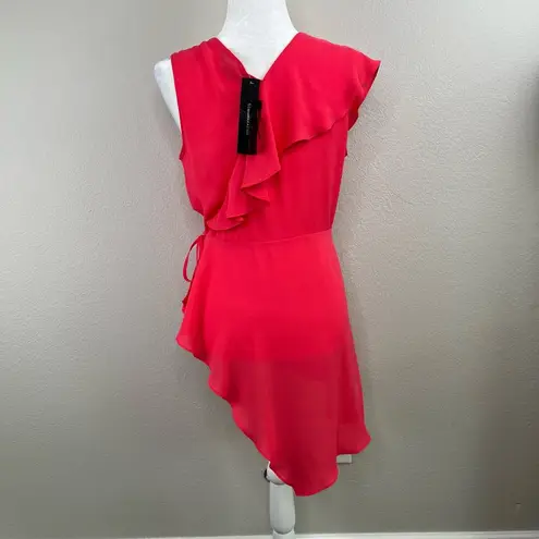 BCBGMAXAZRIA  Coral Pink Asymmetric Peplum Wrap Top Size Small NWT