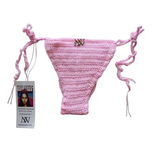 Handmade Nikita Naomi Crochet Swimwear Alize Pink Bikini BOTTOM, Size Large