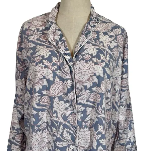 Pax Philomena Laura Floral Gray Block Print Long Sleeve Pajamas Set Size L