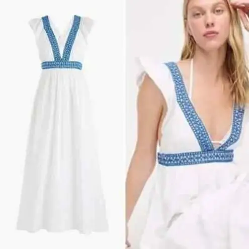 J CREW Ruffle Deep V Neck Beach Dress Size Small NEW NWT White