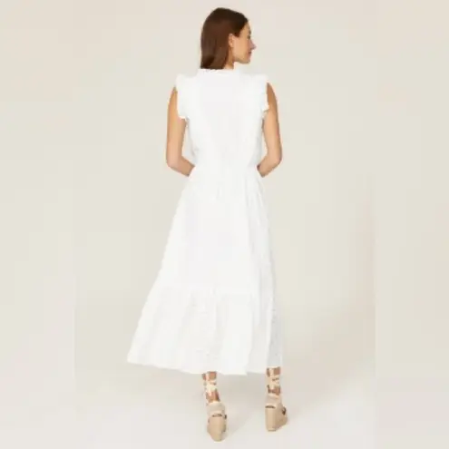 Polo Ralph Lauren Linen Ruffled Eyelet Midi Dress, White Size 4 New w/Tag $398