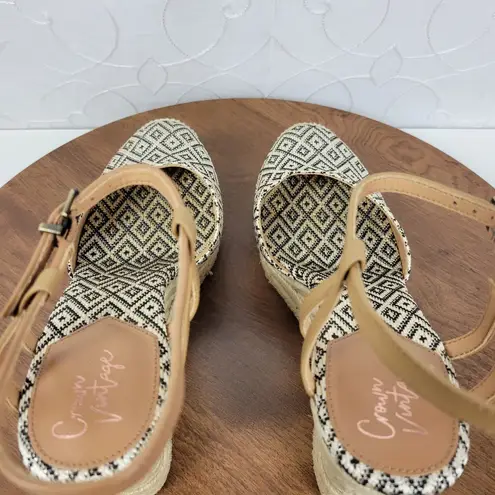 Crown Vintage Womens Alina Sandals 10 Black White Diamond Print Espadrille Wedge
