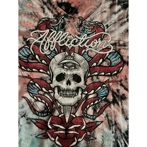 Affliction  Black Label Womens Skull Multicolor Shirt Size Large