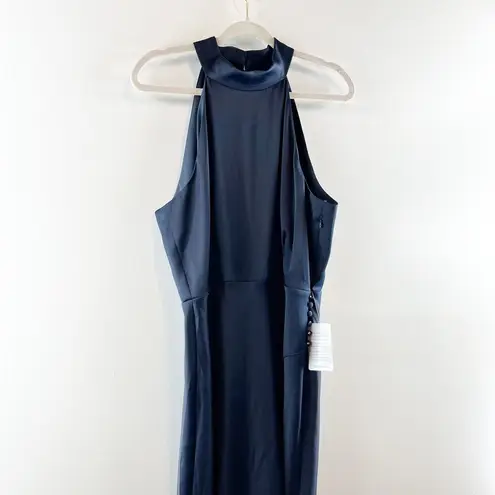 WAYF Halter Neck Sleeveless Slit Maxi Formal Gown Navy Blue XL