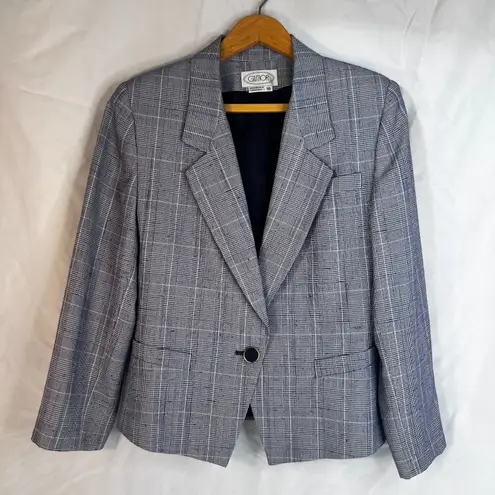 Gilmor Plaid Blazer VTG Single Breasted Suit Jacket Office Work Wear Size 10 Blue