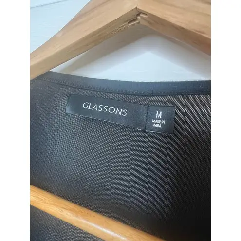 Glassons Women's Black V-Neck Sleek Bodysuit Semi-Sheer Night Out Size Medium