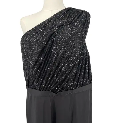 Mac Duggal Ieena for 26716 Sequin Bodice One Shoulder Jumpsuit Black Size 14 NEW