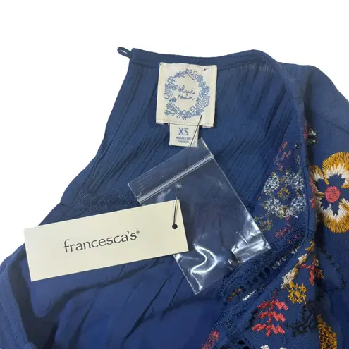Francescas Blue Rain Embroidered Bell Sleeve Tunic Top Womens XS NWT