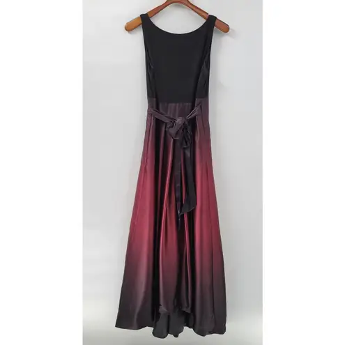 Slny Ombre Satin Wrap Gown Size 10 Black Maroon Formal Maxi Dress Evening