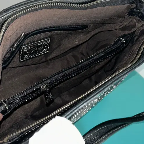 Montana West New Trinity Ranch by Tooled Pebbled Leather Studded Shoulder Bag