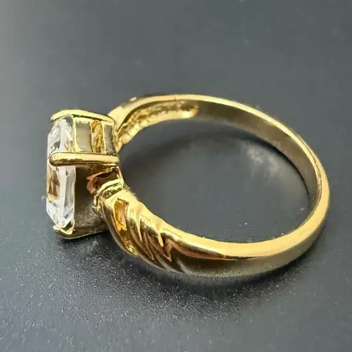 Vintage Signed 925 Gold Over Sterling Silver Emerald Cut Clear CZ Ring Size 8 5g