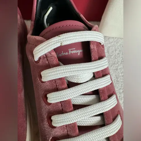 Salvatore Ferragamo $685 NEW Womens Cube Sneakers Pink Red Velvet Luxe size 6