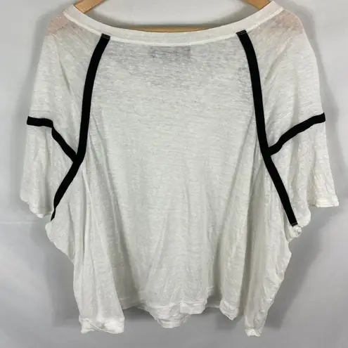 Ozai N Ku Linen White Geometric Black Stripe Top Size 2