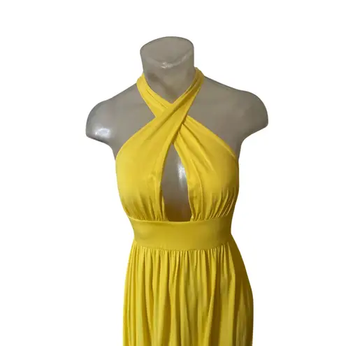 Rachel Pally Yellow Deep Plunge Empire Waist Babydoll Maxi Dress Size XS Modal