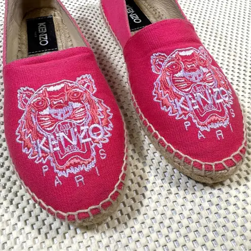 Kenzo Tiger Embroidered Pink Canvas Espadrilles Size 37 EU / 7 US