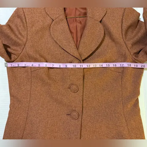 Kasper Women Orange Rust Brown Woven 2pc Suit Short Jacket Career VTG-10