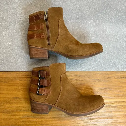 UGG Volta Ankle Boot Brown Suede Western Booties Buckles Block Heel Size 7