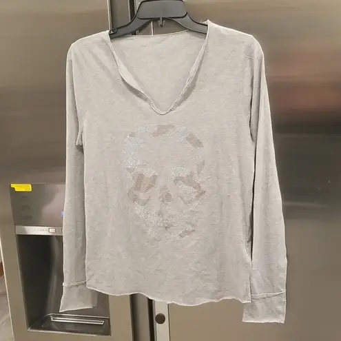 Zadig & Voltaire 💕💕 Tunisien Skull Long Sleeve T-Shirt - Gris Chine Gray M NWT
