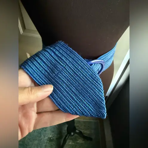 Vintage blue woven pull through oval accent Velcro belt, size L/XL