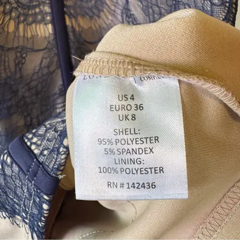 London Dress Company Nude Navy Lace Eyelash Fringe Sleeveless Dress Whimsigoth Tan Size 4