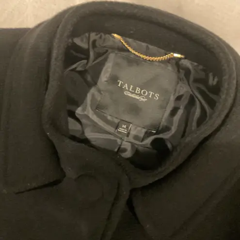 Talbots Black 80% Wool Long trench Coat SZ14 bust 42