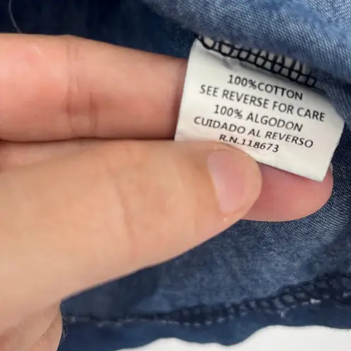 Y2K Daniel Denim Peasant Crop Shirt Sz S Cottagecore Boho Rose Coquette Country Blue