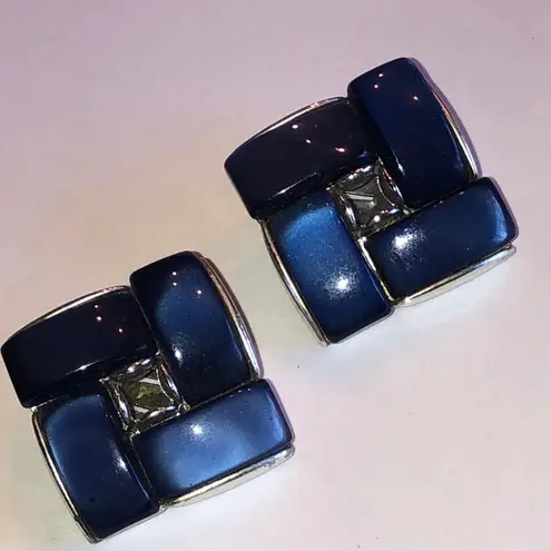 Lisner Vintage Thermoset Navy Blue and Silver Tone Retro Boho Geometric Earrings
