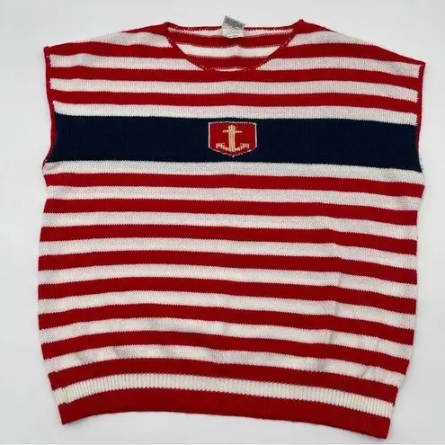 Vintage Sweater Bazaar SZ Med? Sleeveless Sweater Knit Red White Blue Patriotic