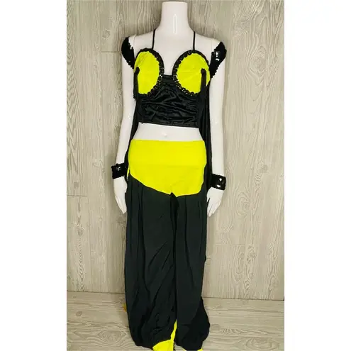 Belly dancing rave costume cosplay yellow black light costume hand made 6