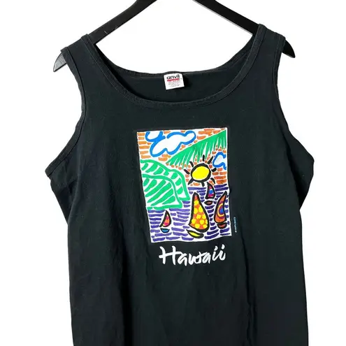 Vintage Hawaii Tank Women’s Plus Size 2XL Tropical Sailboat Graphic Black USA