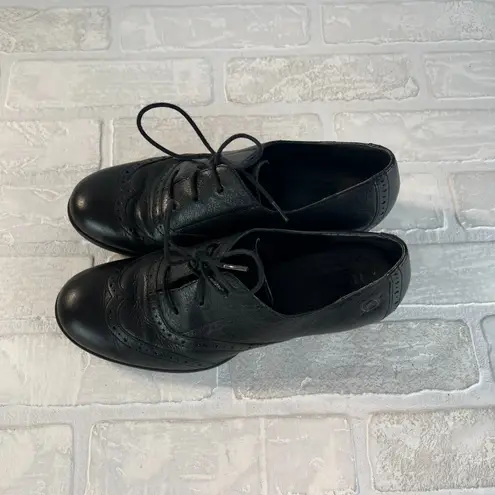 Born Womens Naleigh Oxford Pumps 8.5 Black Lace Up Shoes Wingtip Low Heel Retro
