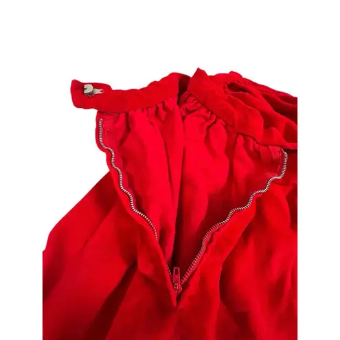VTG Red Velvet Skirt High Waist Mid Length 1950s Style Zip Closure 12x19/US 0