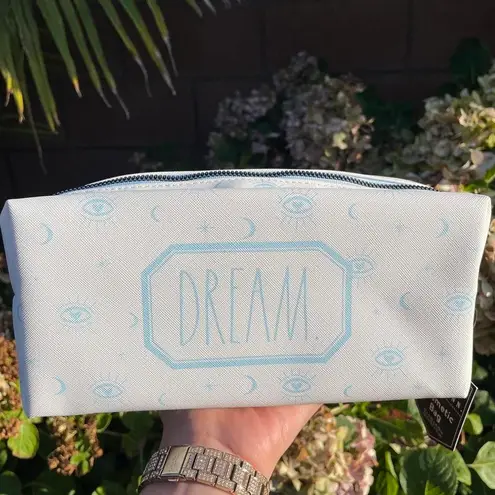 Rae Dunn White Blue Eye And Moon Print Zipper Cosmetic Makeup Bag