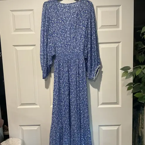Sunday Saint Tropez 100% Viscose Blue & White Flower Long Maxi Dress Boho Chic Size XL