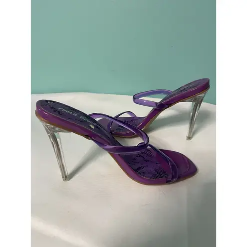 PUBLIC DESIRE Women's Size 4 Square Toe Mule Sandals Purple Clear Heel S