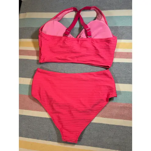 NWOT Bright Pink Textured Bikini Set