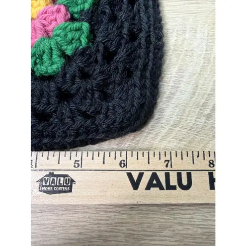 Vintage Style Granny Square Crochet Crossbody Purse Boho Hippie 70s Flower Power Black