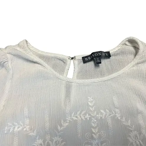 Brixon Ivy floral embroidered lace trimmed boho festival 3/4 sleeve blouse M