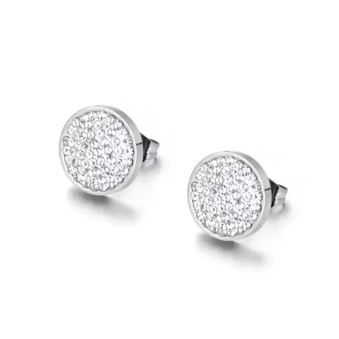 Boutique Sparkling Iced Crystal Round Stud Earrings Silver Plated Stainless