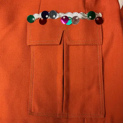 Vintage 70s Burnt Orange Blazer Jacket Dagger Collar Embellishments Formal Size XL