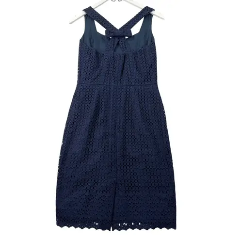 Brooks Brothers Eyelet Sheath Dress Navy Size 2 Sleeveless Cutout Bow Back Prep