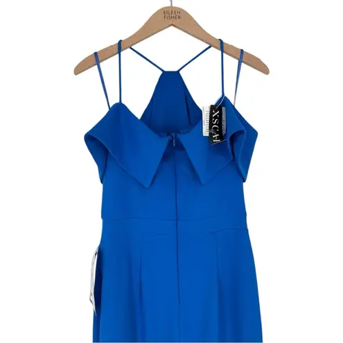 XScape Evening Blue Cold Shoulder Handkerchief Hem Scuba Crepe Gown size 4 NWT