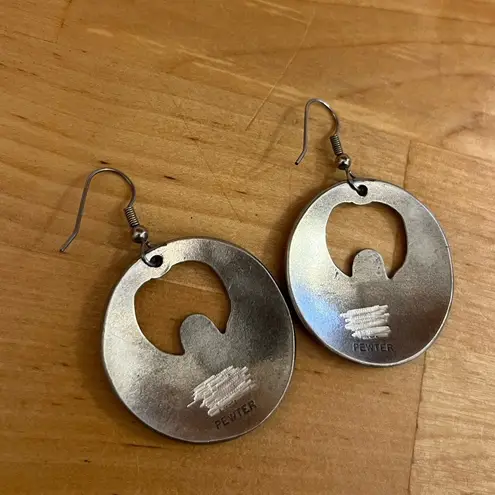 Vintage Egyptian Goddess Isis Pewter Dangle Earrings Winged Boho Gray