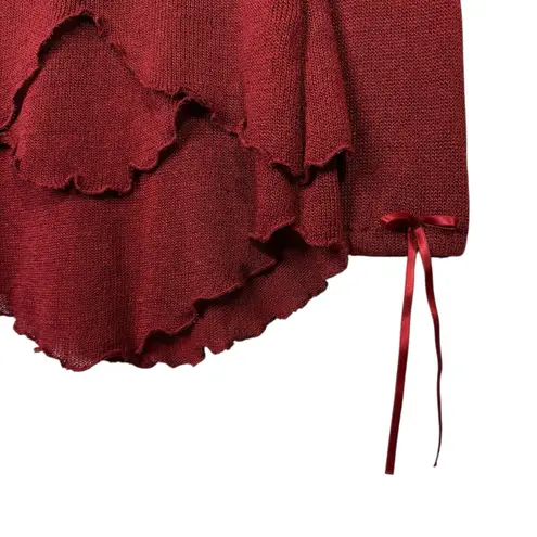 Y2K Rinascimento Babydoll Knit Top M Italian Ruffled Lace Trim Burgundy Red Bows Size M