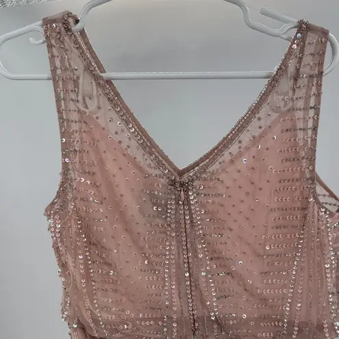 Adrianna Papell  Blush Sequin Dress sleeveless floor length flowy 12 formal party